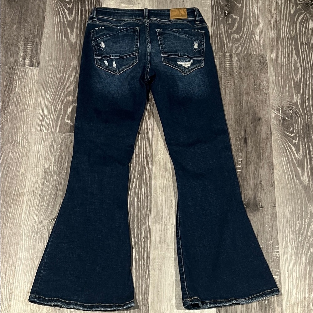 BKE Dark Blue Distressed Flare Jeans - Picture 4 of 4